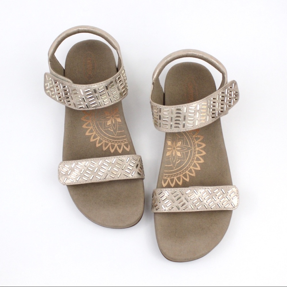 Aetrex Women's Marcy Champagne Double Strap Adjustable Comfort Sandals Size 9